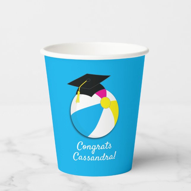 Pool Party Beach Ball Graduation Party Paper Cups (Front)