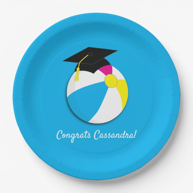 Pool Party Beach Ball Graduation Party Paper Plate (Front)
