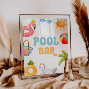 Pool Party, Beach Birthday Party Pool Bar Pedestal Sign