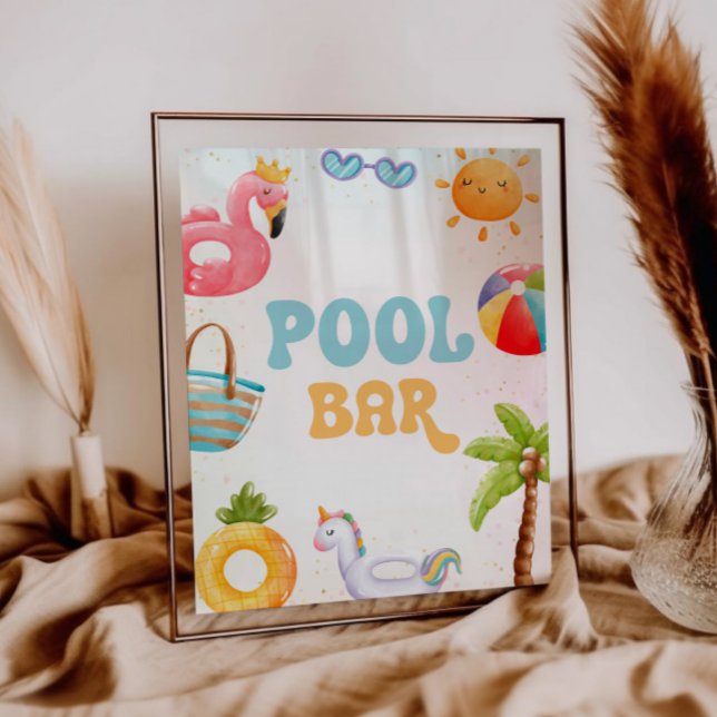Pool Party, Beach Birthday Party Pool Bar Pedestal Sign (Creator Uploaded)