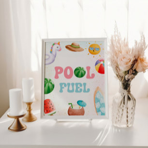 Pool Party, Beach Birthday Party Pool Fuel Pedestal Sign