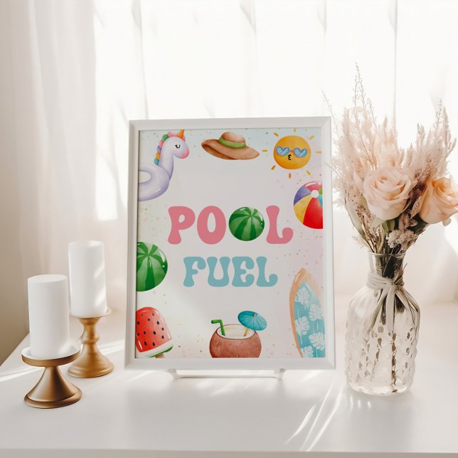 Pool Party, Beach Birthday Party Pool Fuel Pedestal Sign (Creator Uploaded)