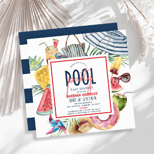 Pool Party Beach Gear July 4th Baby Shower Invitation