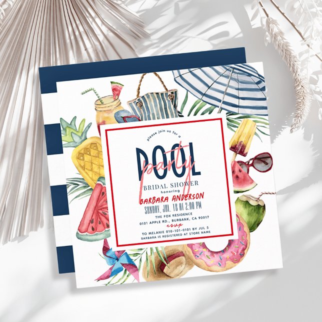 Pool Party Beach Gear July 4th Bridal Shower Invitation (Creator Uploaded)