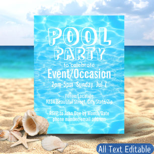 Pool Party Beach Party Blue Water Tropical Elegant Invitation Postcard