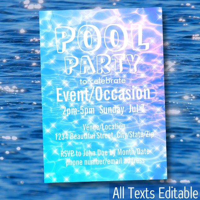 Pool Party Beach Party Summer Party water ripples Invitation (Creator Uploaded)