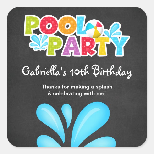 Pool Party Big Splash Thank You Square Sticker (Front)