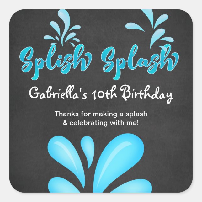 Pool Party Big Splash Thank You Square Sticker (Front)