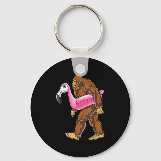 Pool Party Bigfoot Flamingo Men Women Sasquatch Pi Key Ring (Front)