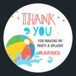 Pool Party Birthday Boy Girl Classic Round Sticker<br><div class="desc">This Beach Ball themed sticker is fully customisable (text) and you can also change the colours and styles of fonts.</div>
