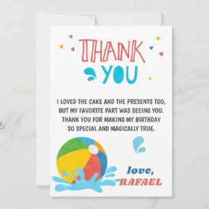 Pool Party Birthday Boy Girl Thank you card