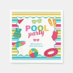 Pool Party Birthday Colourful Summer Kids Cute Napkin
