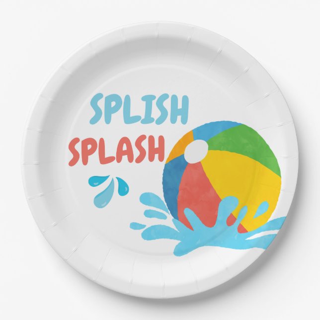 Pool Party Birthday Decor Supplies  Paper Plate (Front)