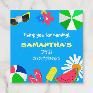 Pool Party Birthday Fun Bright Colours Beach Summe Favour Tags
