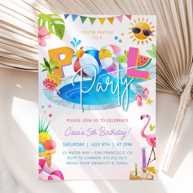 POOL PARTY Birthday Girl Birthday Pool Party Invitation (Creator Uploaded)