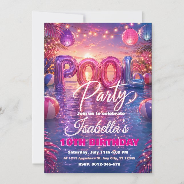 Pool Party Birthday Invitation (Front)
