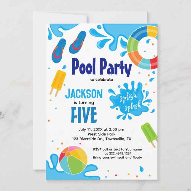 Pool Party Birthday Invitation (Front)