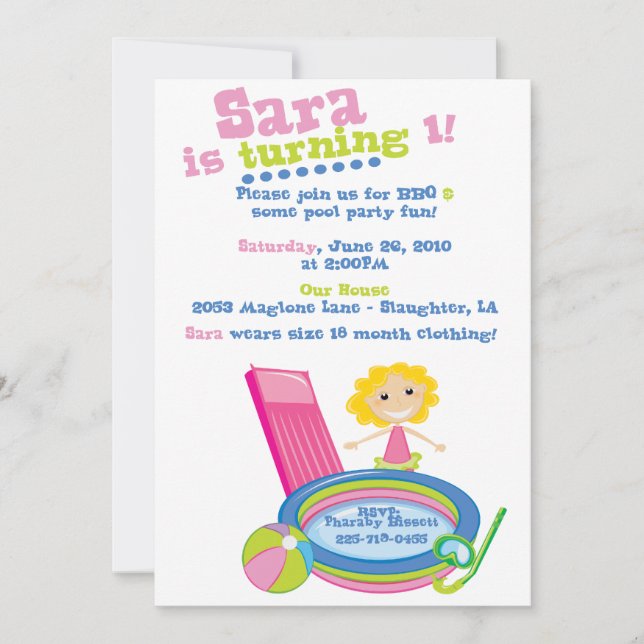 Pool Party Birthday Invitation (Front)