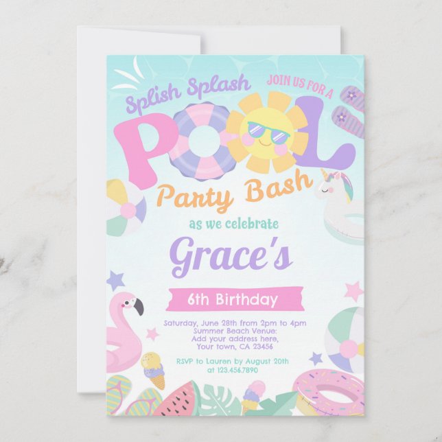 Pool Party Birthday Invitation (Front)