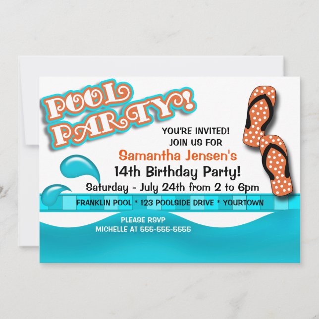 Pool Party Birthday Invitation (Front)