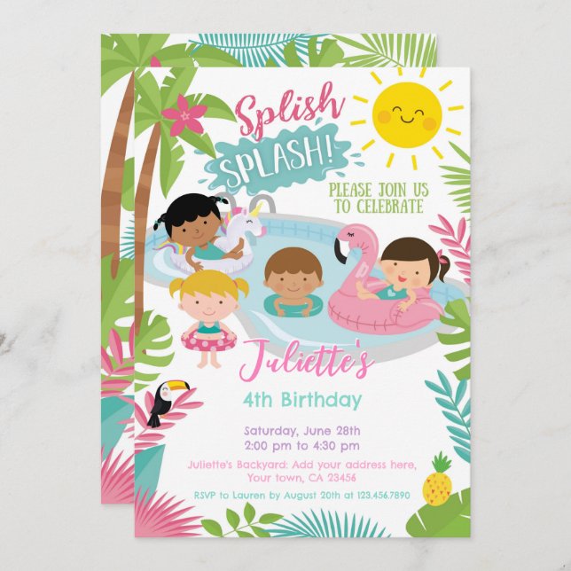 Pool Party Birthday Invitation (Front/Back)