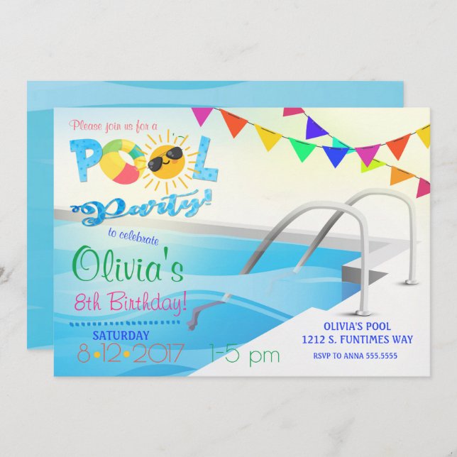 Pool Party Birthday Invitation (Front/Back)