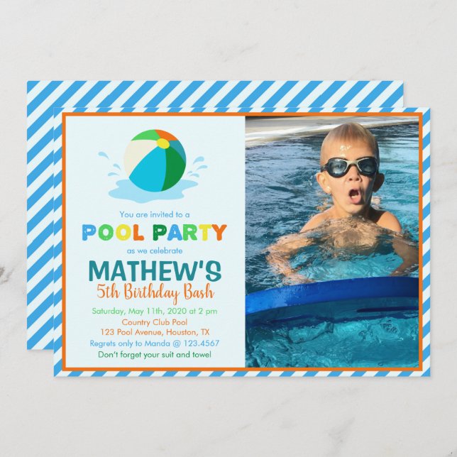 Pool Party Birthday Invitation (Front/Back)