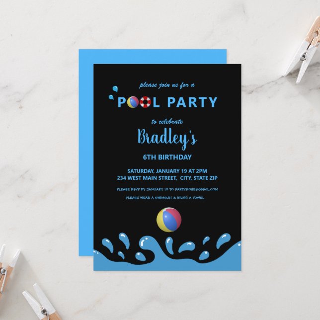 Pool Party Birthday Invitation (Front/Back In Situ)