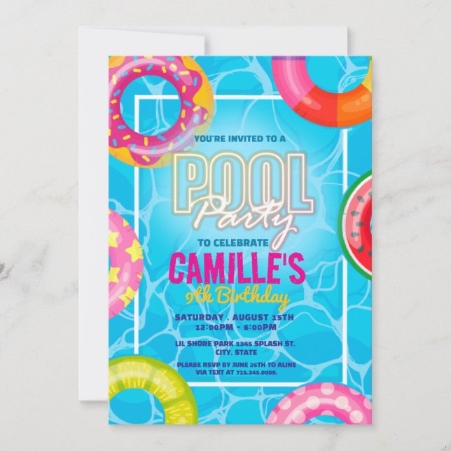  Pool Party Birthday  Invitation (Front)