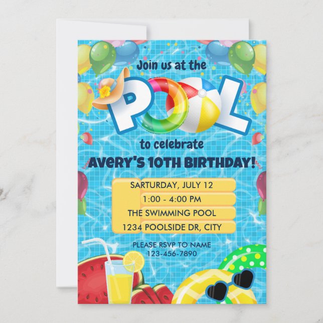 Pool Party Birthday Invitation (Front)
