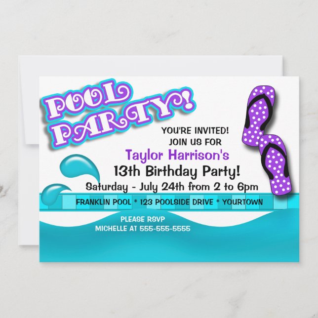 Pool Party Birthday Invitation (Front)