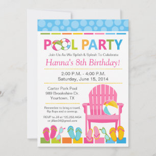 Pool Party Birthday Invitation and Swim Party