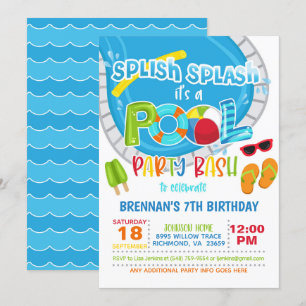 Pool Party Birthday Invitation - Boy WH