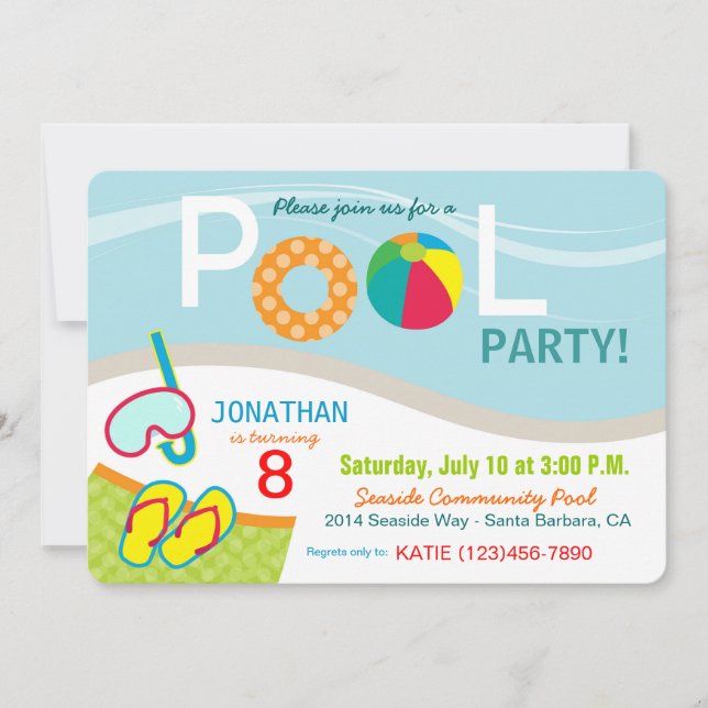 Pool Party Birthday Invitation Card (Front)