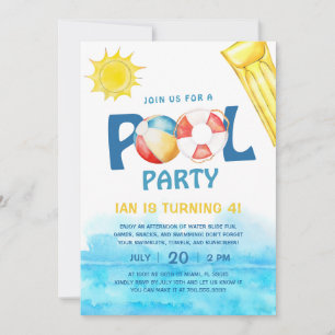 Pool Party Birthday Invitation Fun Water Summer