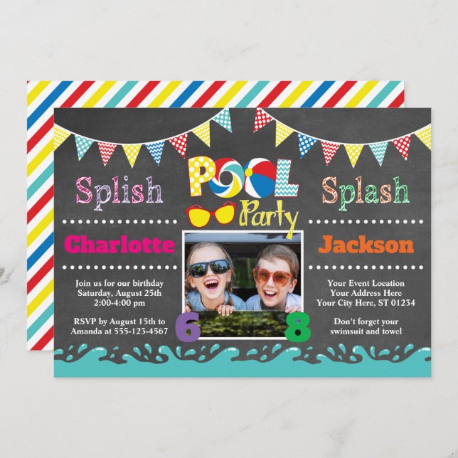 Pool Party Birthday Invitation | Joint Birthday (Front/Back)