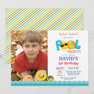 Pool Party Birthday Invitation Splish Splash Boy