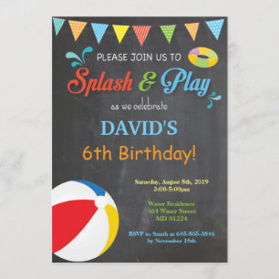 Pool Party Birthday Invitation Splish Splash Boy