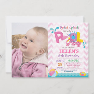 Pool Party Birthday Invitation Splish Splash Girl
