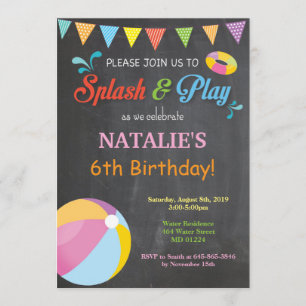 Pool Party Birthday Invitation Splish Splash Girl