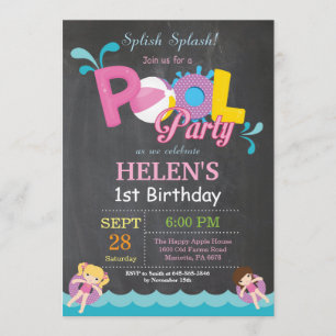 Pool Party Birthday Invitation Splish Splash Girl