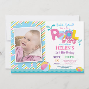 Pool Party Birthday Invitation Splish Splash Girl