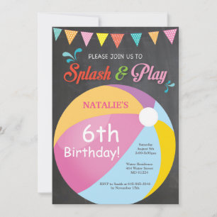 Pool Party Birthday Invitation Splish Splash Girl