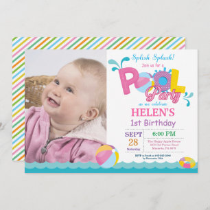 Pool Party Birthday Invitation Splish Splash Girl