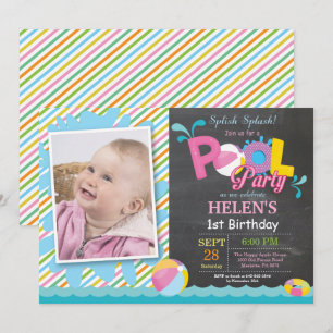 Pool Party Birthday Invitation Splish Splash Girl