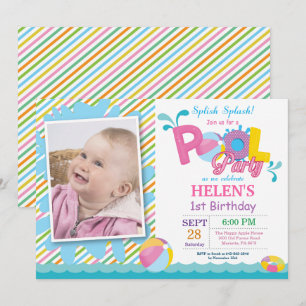 Pool Party Birthday Invitation Splish Splash Girl
