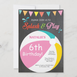 Pool Party Birthday Invitation Splish Splash Girl