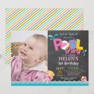 Pool Party Birthday Invitation Splish Splash Girl