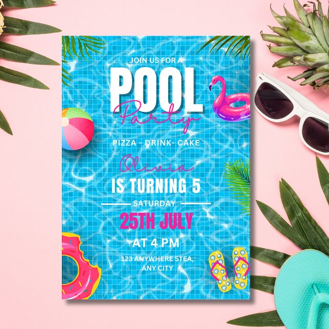Pool Party Birthday Invitation, Summer party  Invitation (Creator Uploaded)