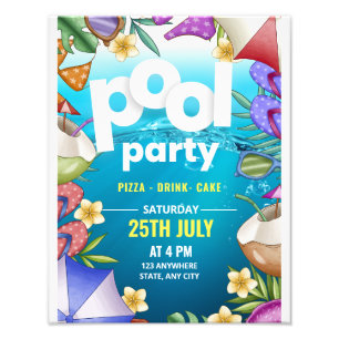 Pool Party Birthday Invitation, Summer party  Photo Print